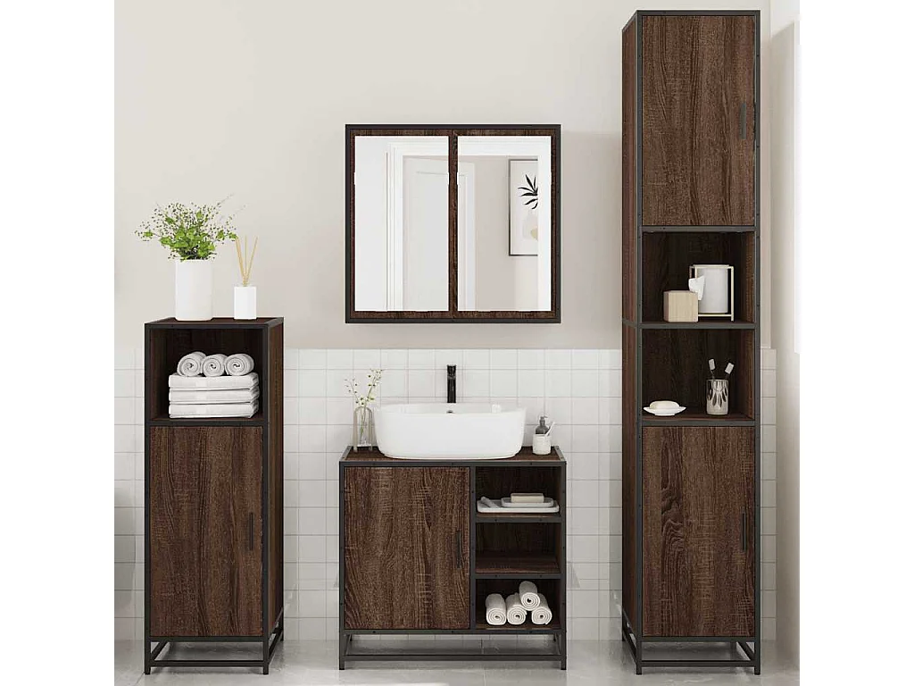 Ensemble de meubles de salle de bain 4 pcs chêne marron