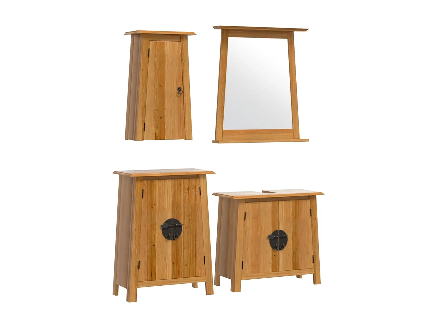 Conjunto de muebles de baño de 4 piezas fabricado en madera maciza de pino