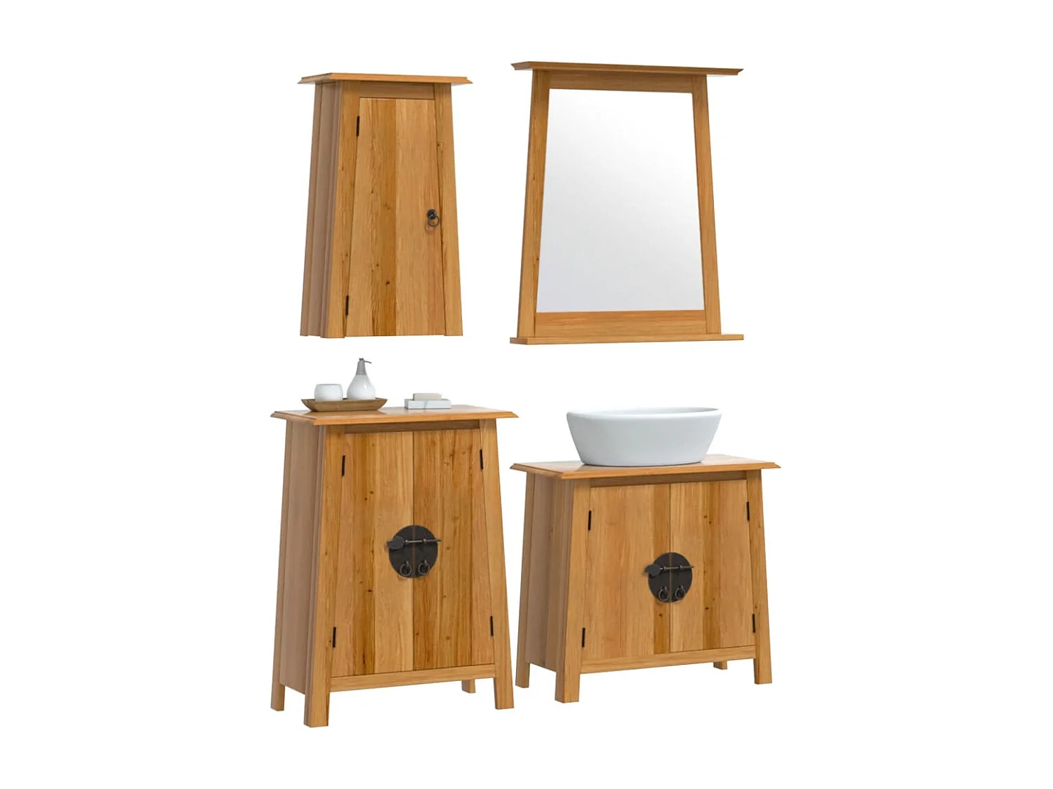 Conjunto de muebles de baño de 4 piezas fabricado en madera maciza de pino