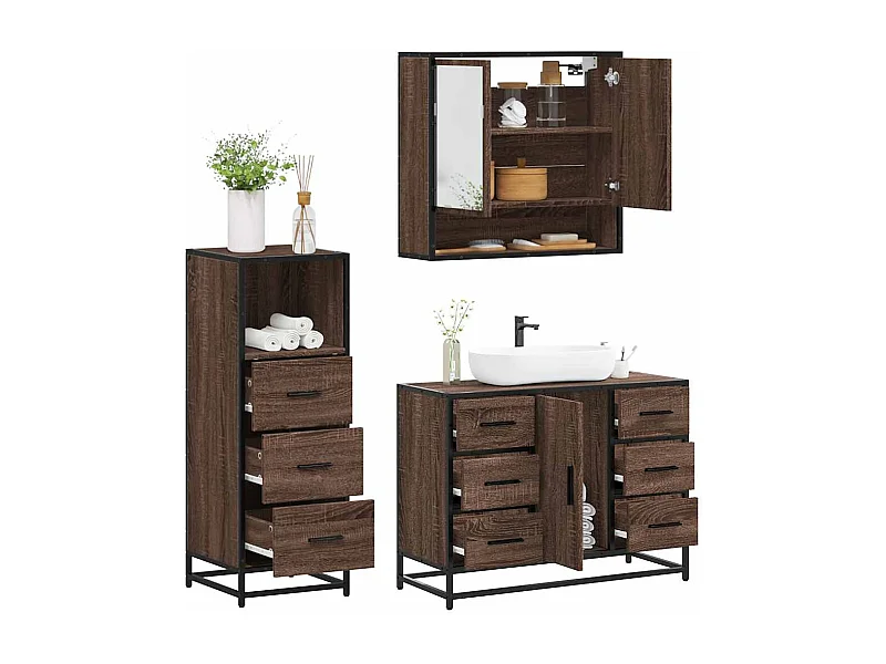 Ensemble de meubles de salle de bain 3 pcs Chêne marron