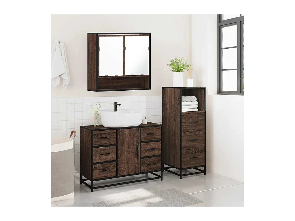 Set di mobili da bagno 3 pezzi Rovere marrone