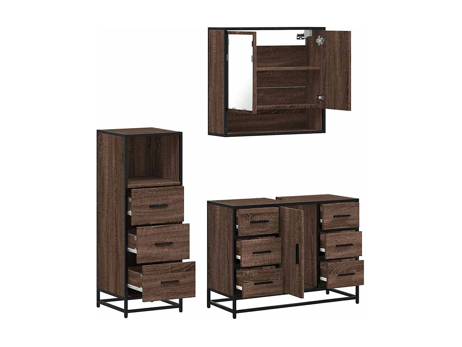 Set di mobili da bagno 3 pezzi Rovere marrone
