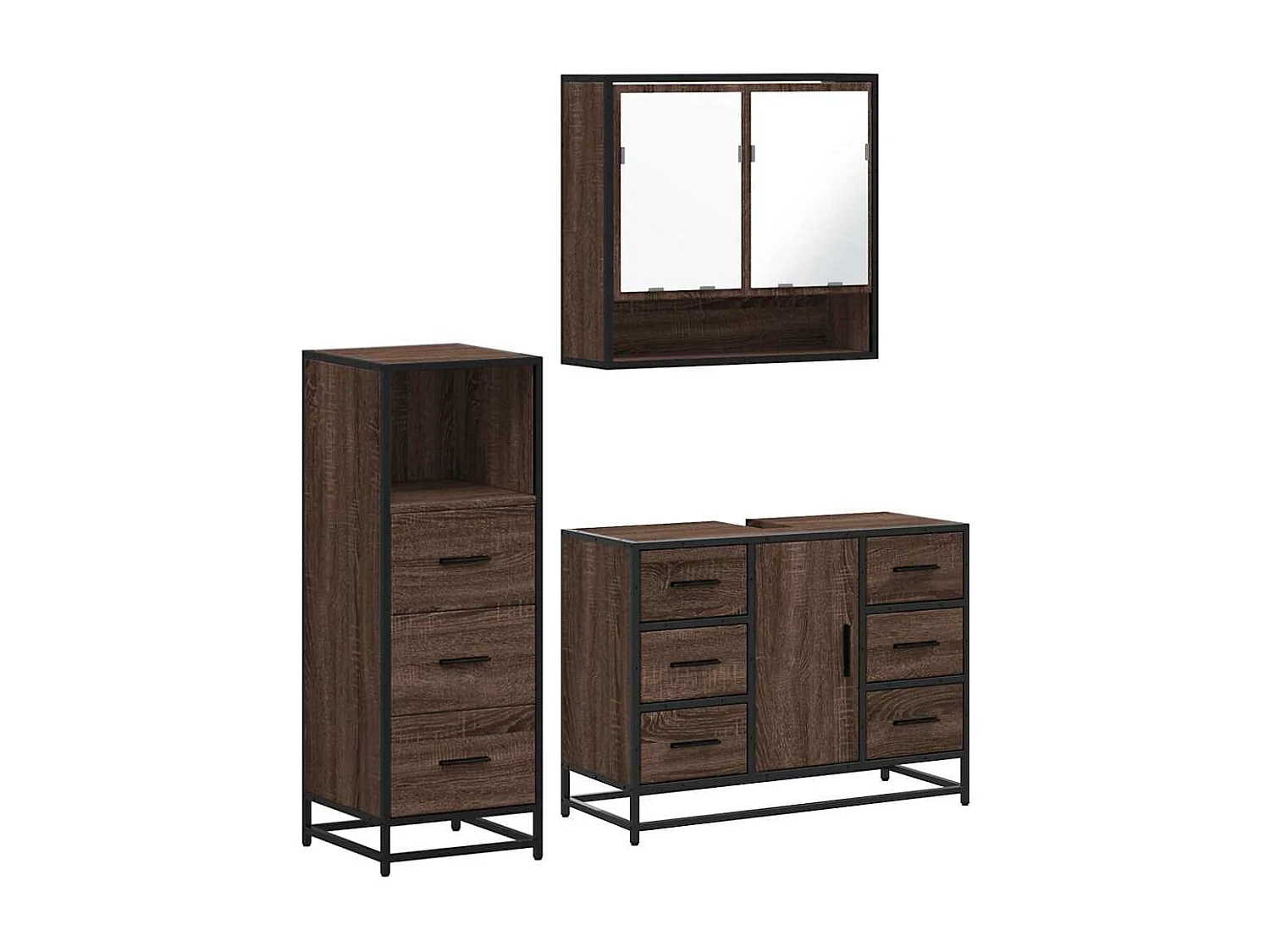 3-delige badkamermeubelset Bruin eiken