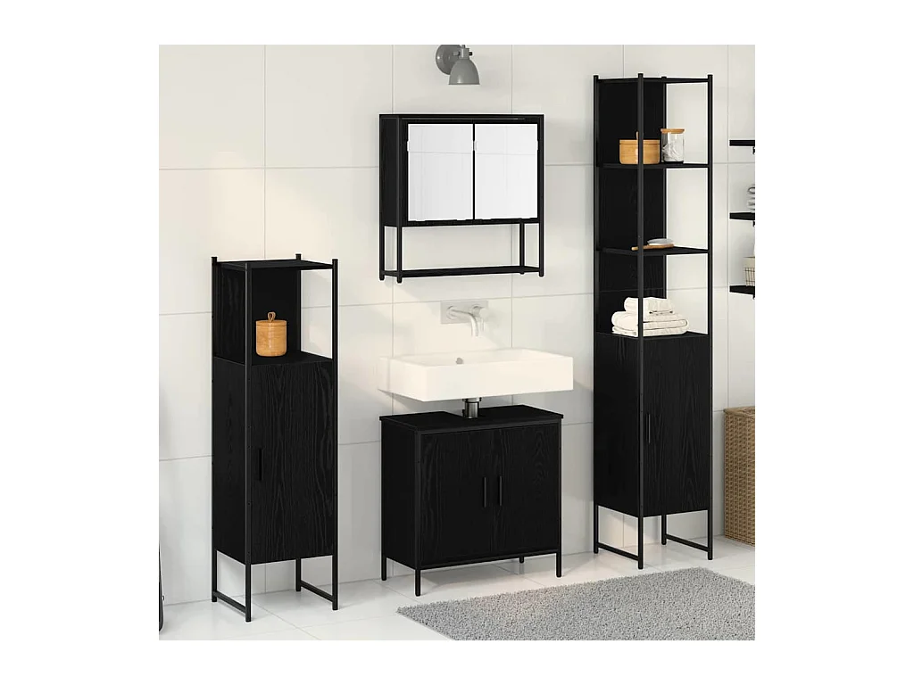 Ensemble de mobilier de salle de bain avec stockage 4 pcs Noir