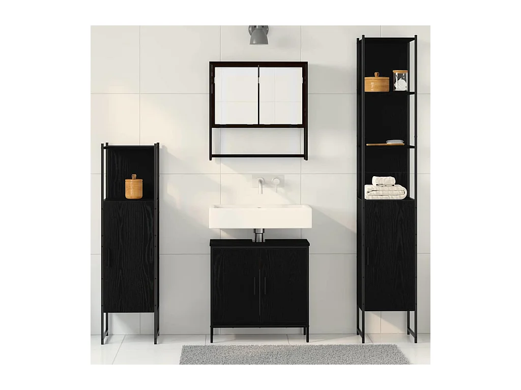 Ensemble de mobilier de salle de bain avec stockage 4 pcs Noir