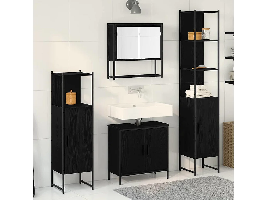 Conjunto de muebles de baño con almacenaje 4 piezas Negro
