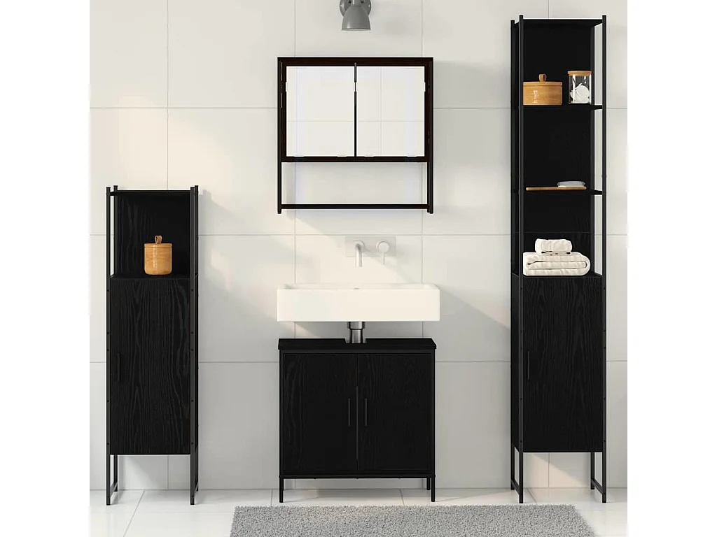 Conjunto de muebles de baño con almacenaje 4 piezas Negro