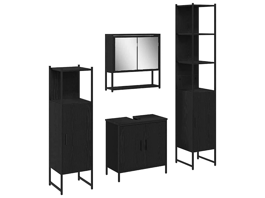 Set di mobili da bagno con contenitore 4 pezzi nero