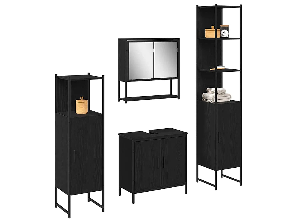Set di mobili da bagno con contenitore 4 pezzi nero