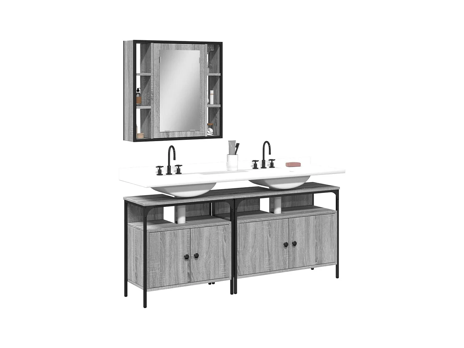 Ensemble d'armoires de salle de bain 3 pcs sonoma gris