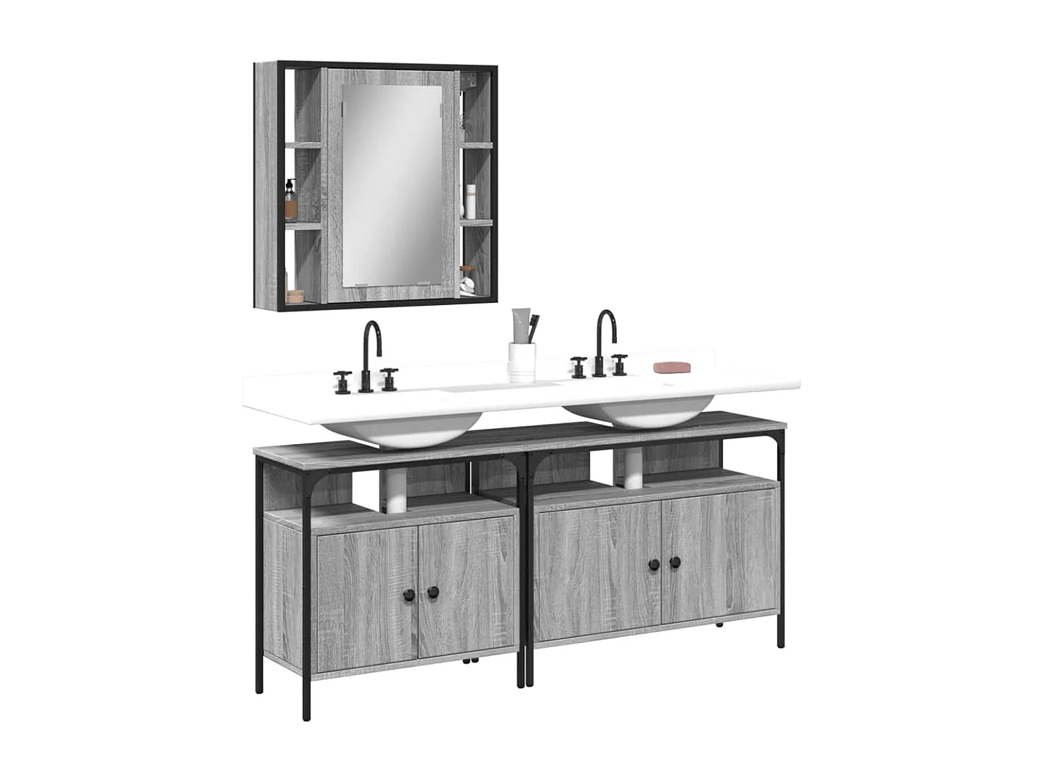 Ensemble d'armoires de salle de bain 3 pcs sonoma gris