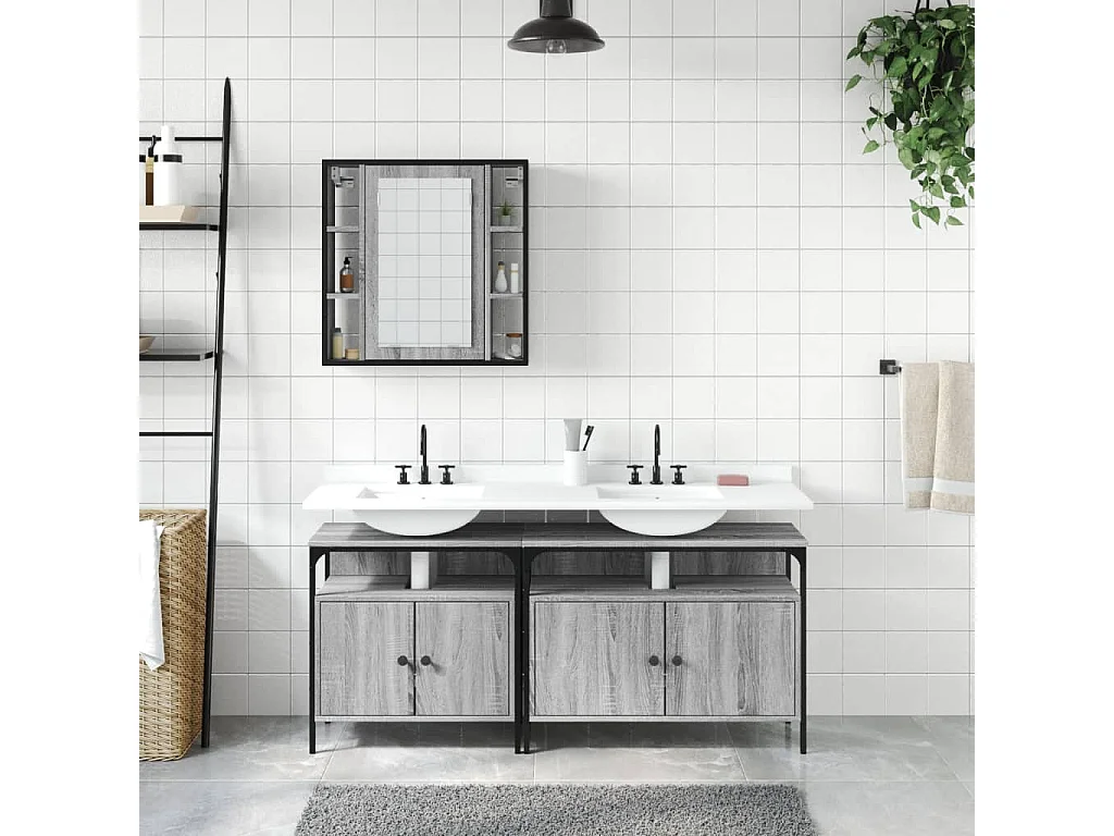 Ensemble d'armoires de salle de bain 3 pcs sonoma gris