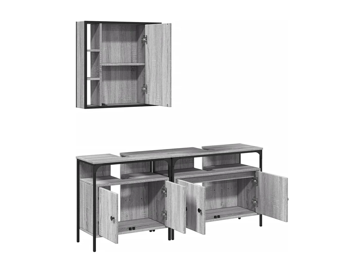 Ensemble d'armoires de salle de bain 3 pcs sonoma gris
