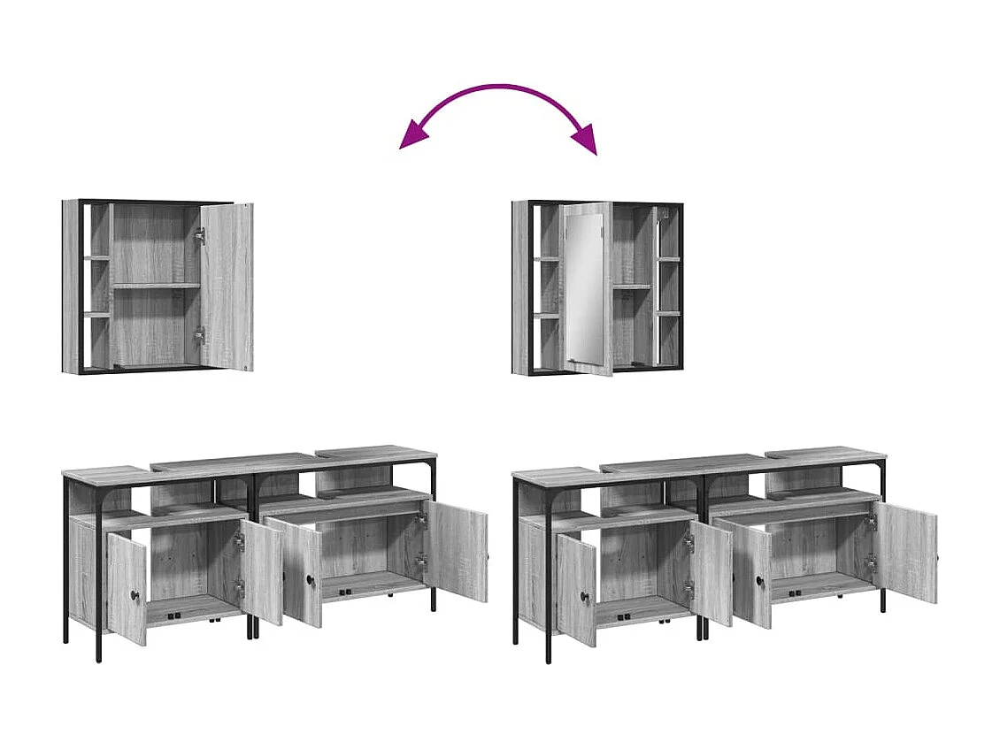 Ensemble d'armoires de salle de bain 3 pcs sonoma gris