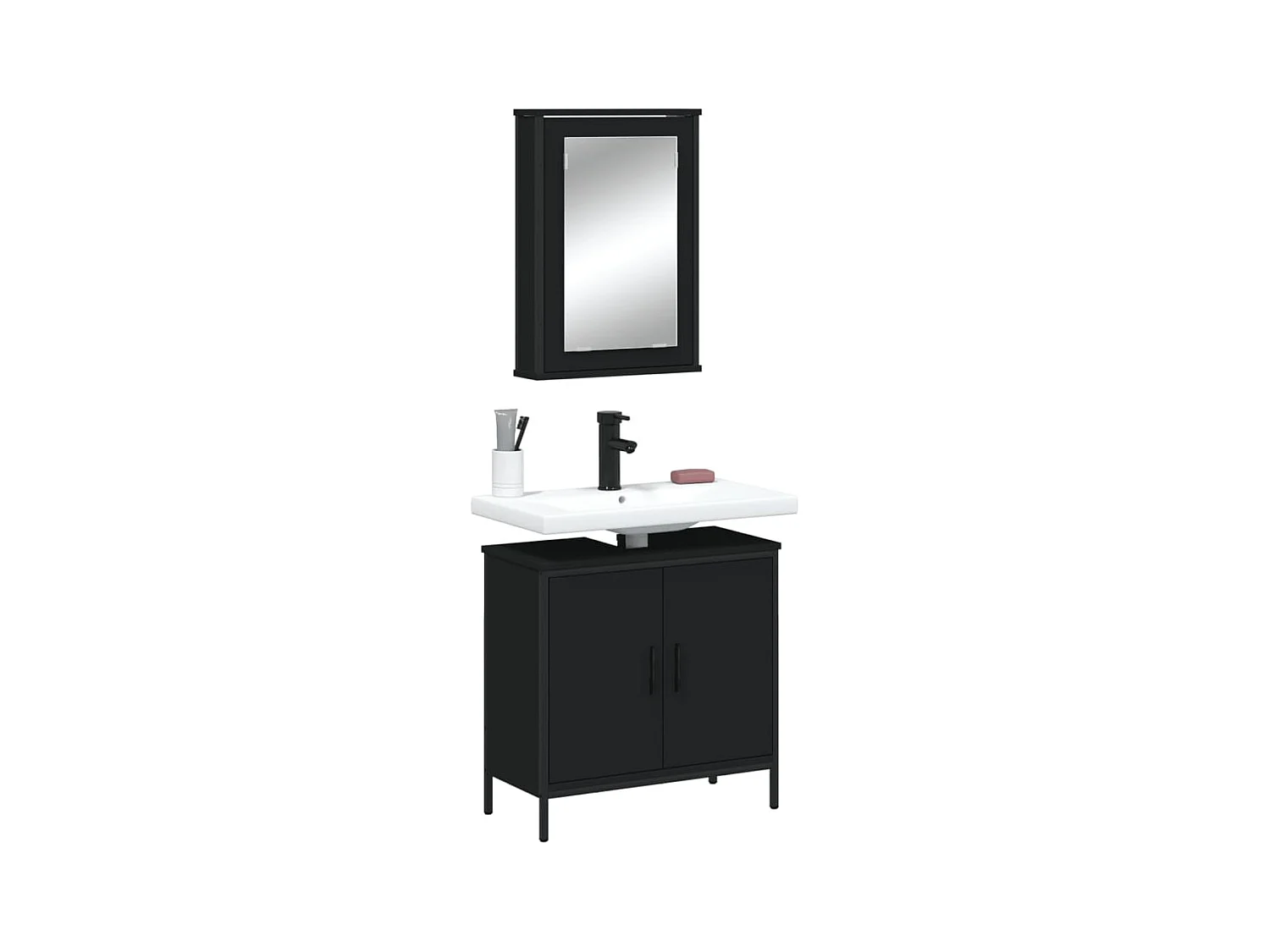 Set di mobili da bagno in legno ingegnerizzato nero, 2 pezzi