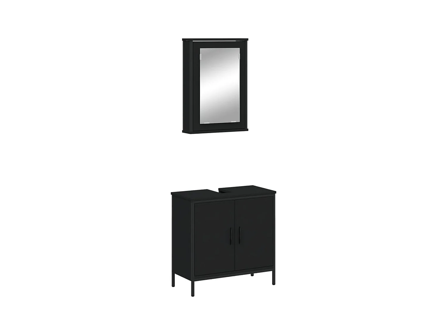 Set di mobili da bagno in legno ingegnerizzato nero, 2 pezzi