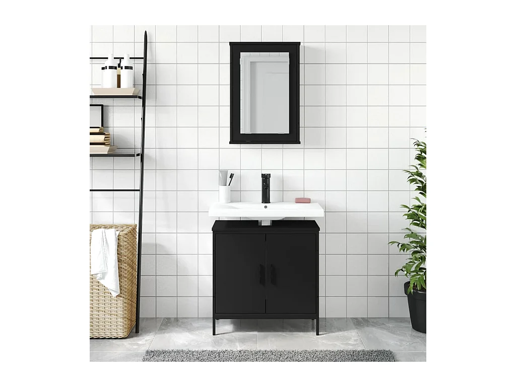 Set di mobili da bagno in legno ingegnerizzato nero, 2 pezzi