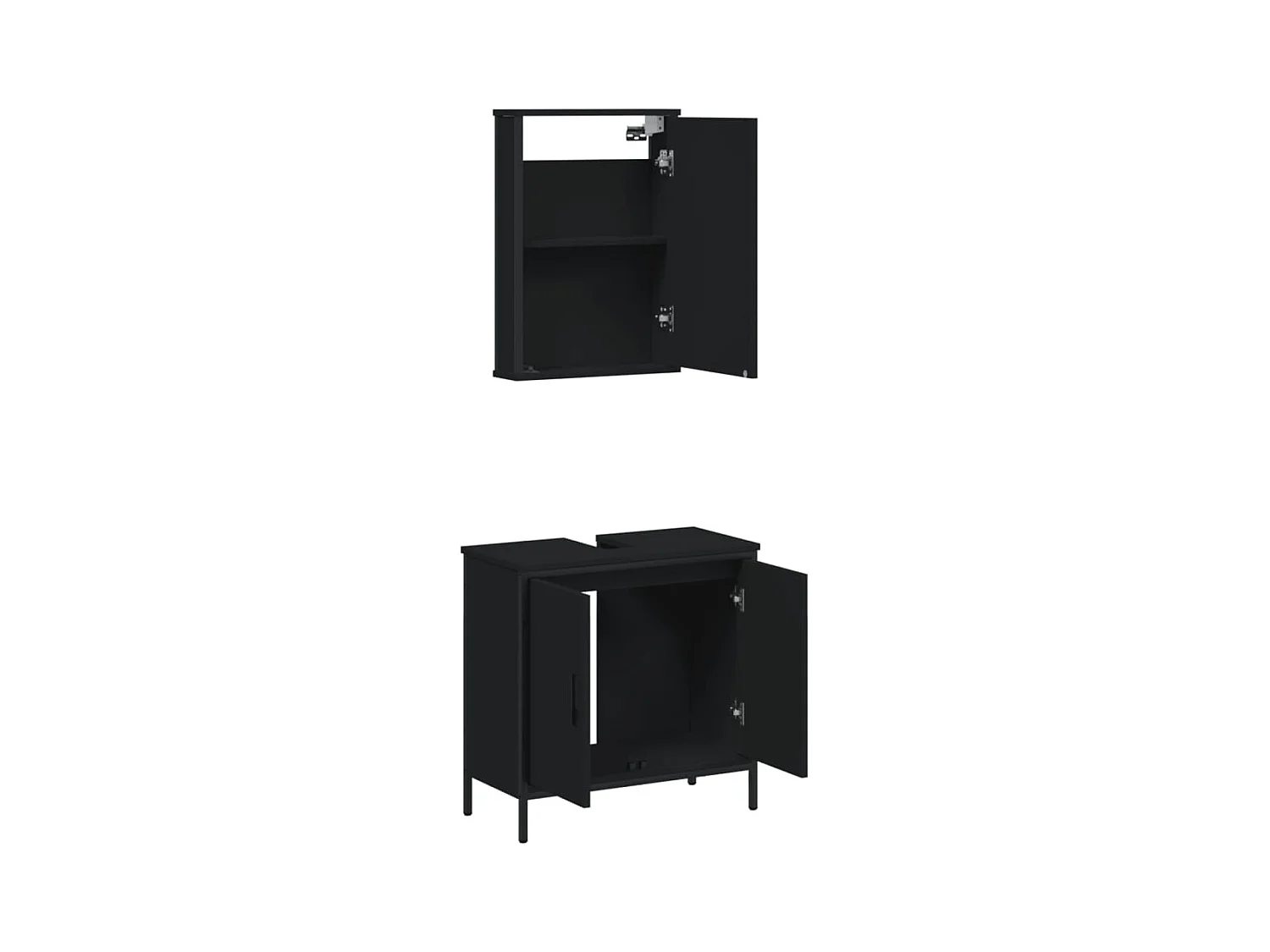 Set di mobili da bagno in legno ingegnerizzato nero, 2 pezzi