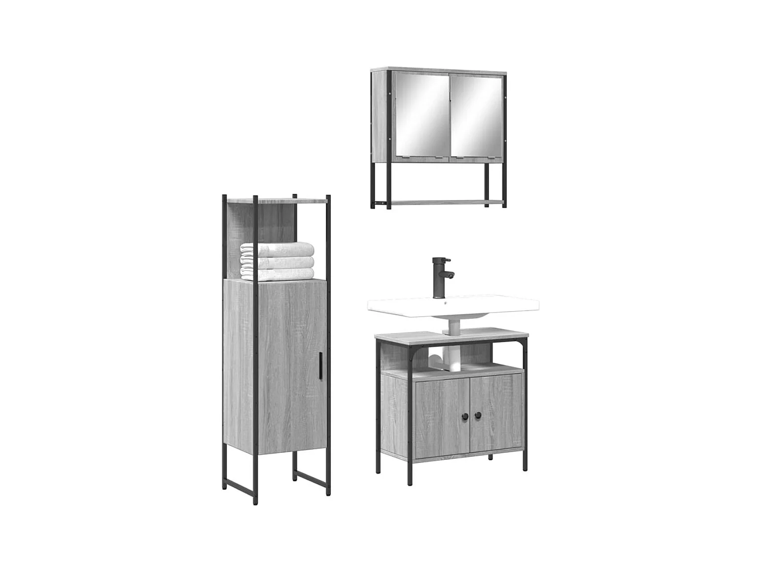 Ensemble de meubles de salle de bain 3 pcs Sonoma gris