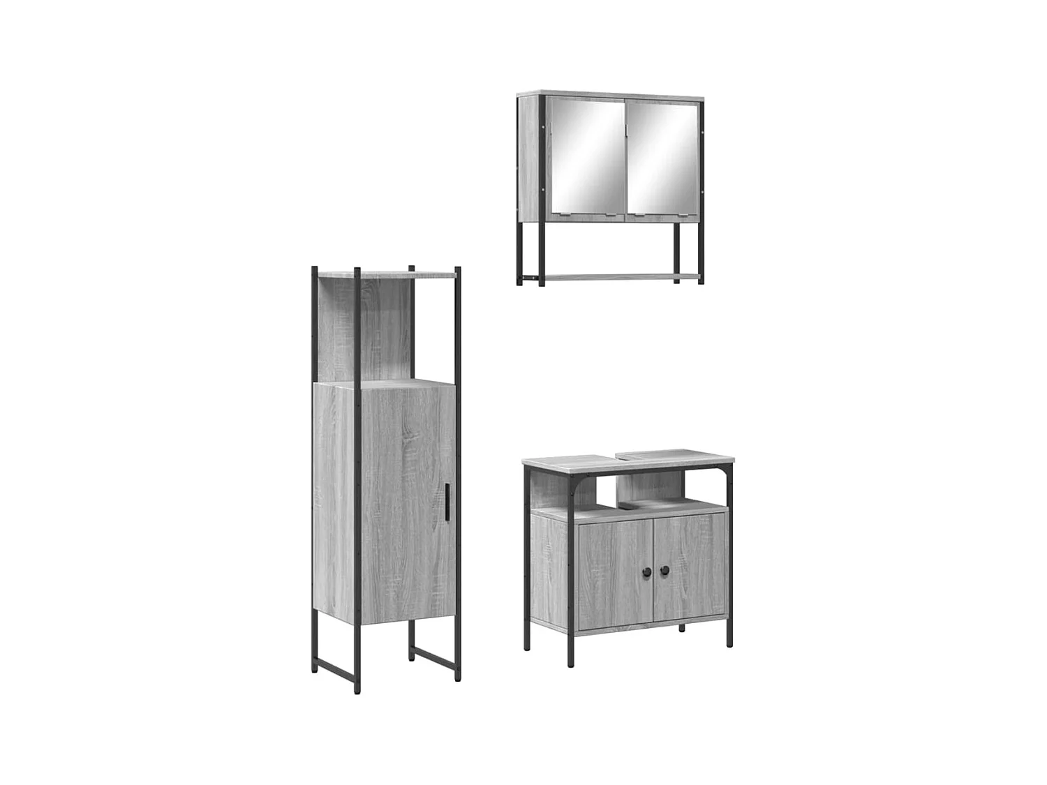 Ensemble de meubles de salle de bain 3 pcs Sonoma gris