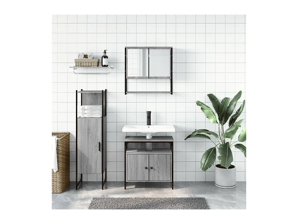 Ensemble de meubles de salle de bain 3 pcs Sonoma gris