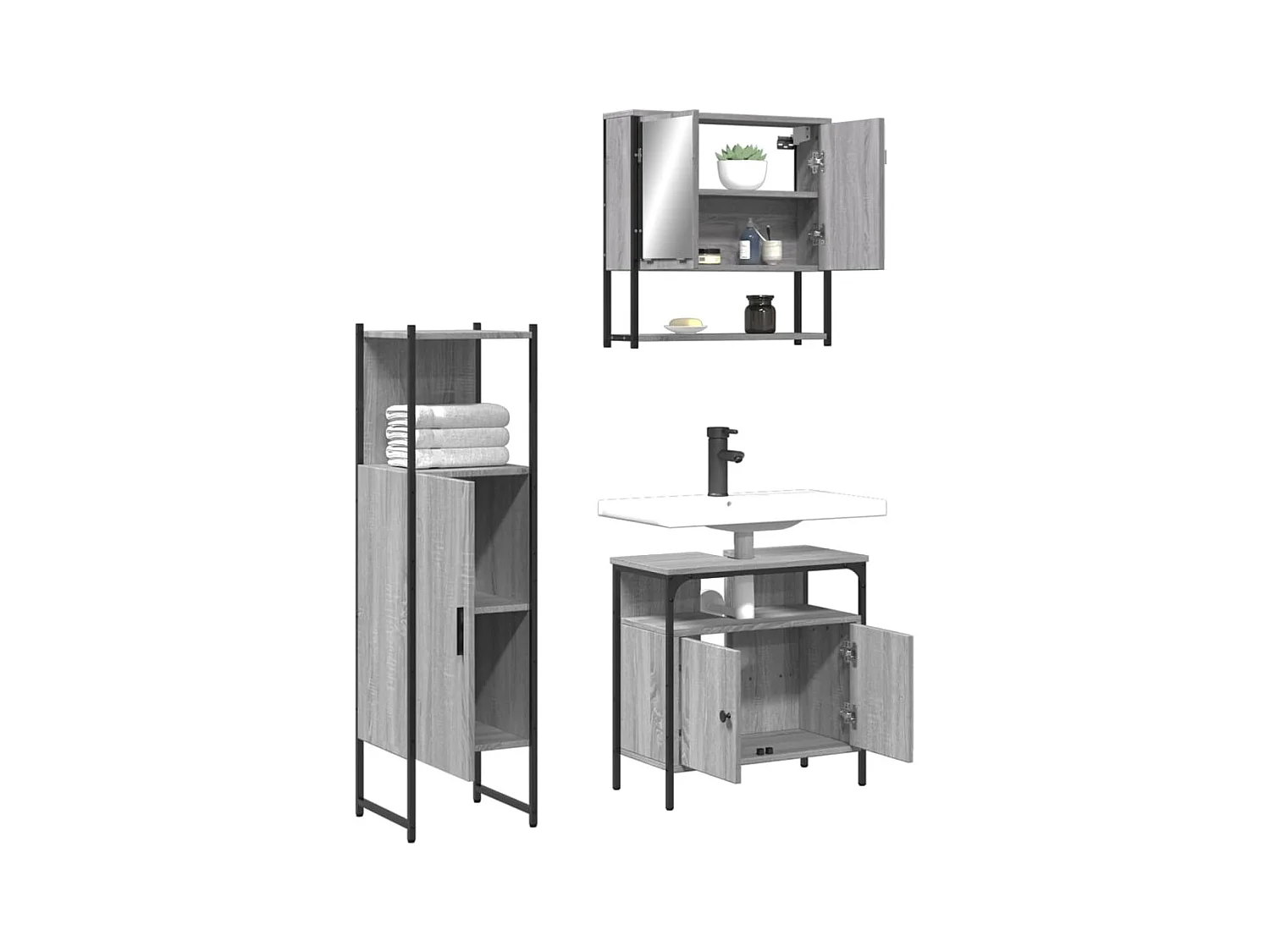Ensemble de meubles de salle de bain 3 pcs Sonoma gris