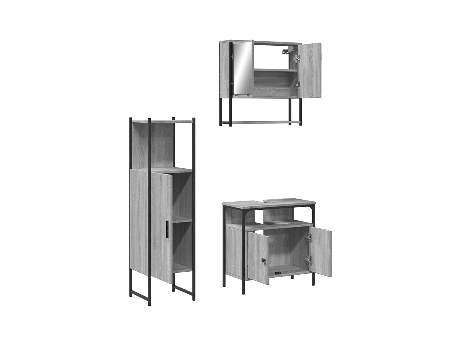 Ensemble de meubles de salle de bain 3 pcs Sonoma gris