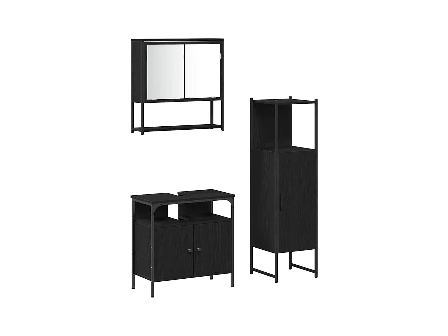 Set di mobili da bagno con contenitore 3 pezzi nero