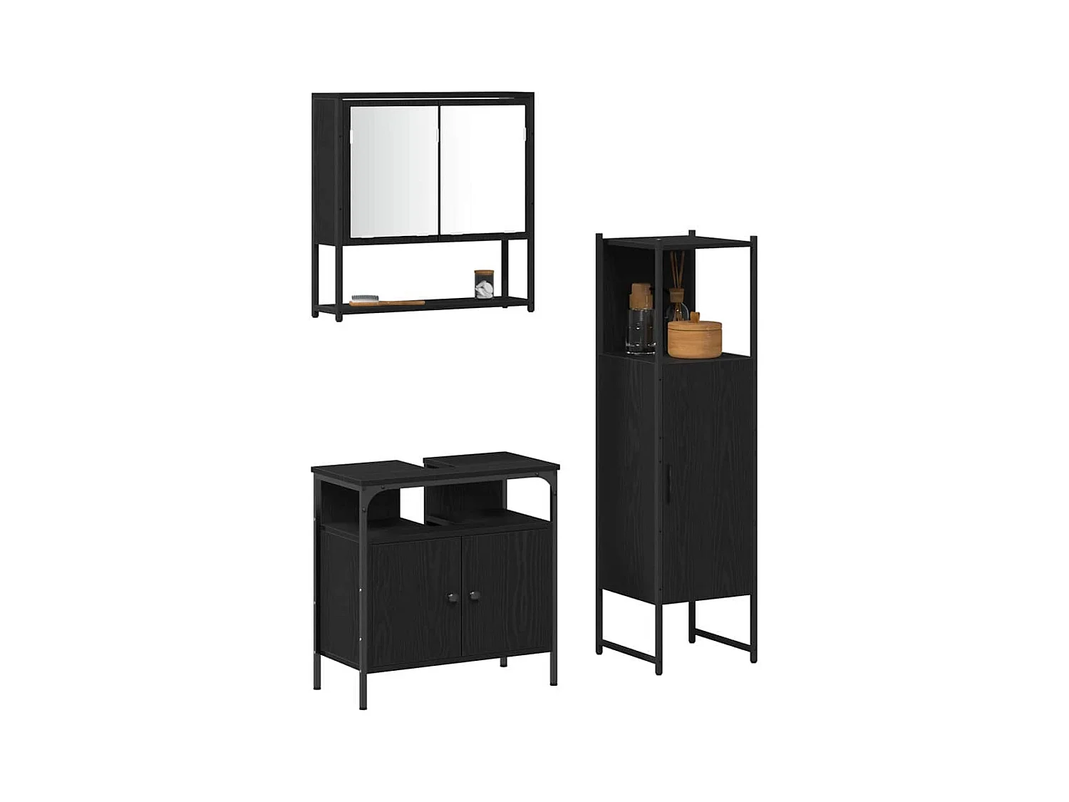 Set di mobili da bagno con contenitore 3 pezzi nero