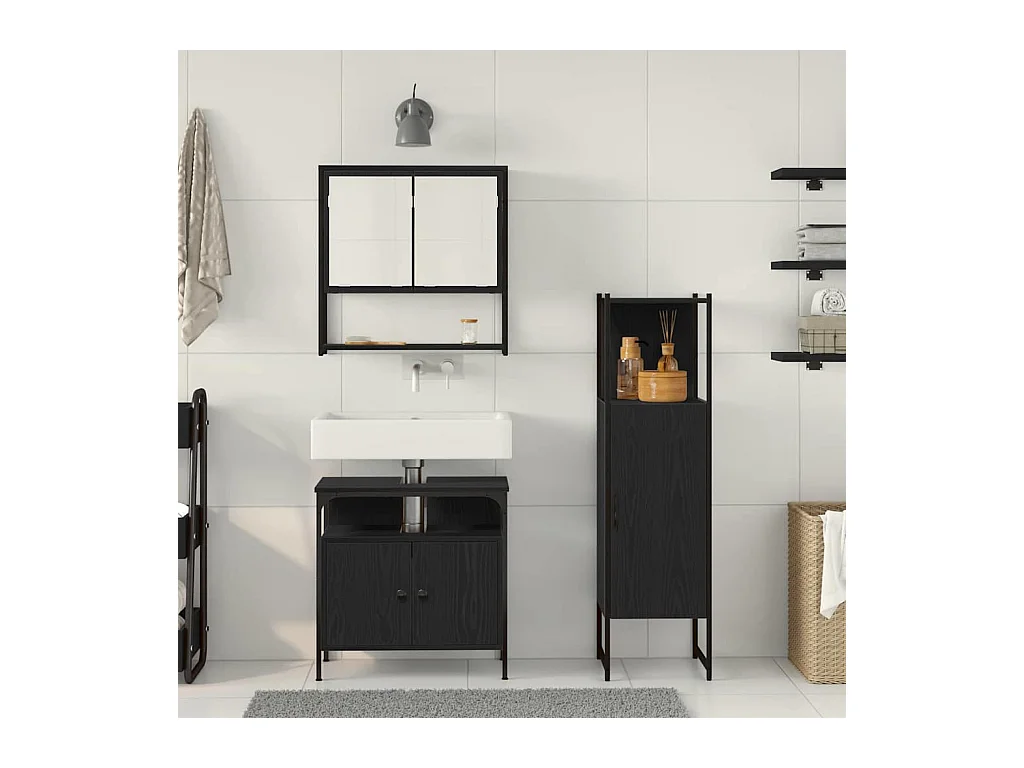 Set di mobili da bagno con contenitore 3 pezzi nero