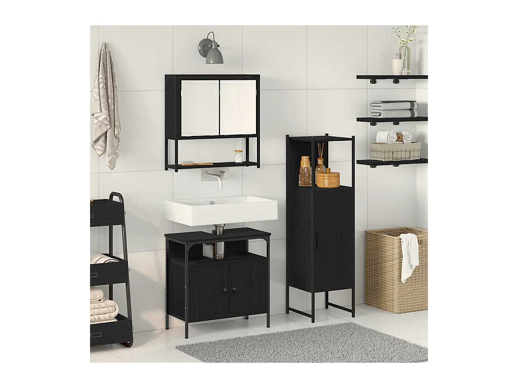 Ensemble de mobilier de salle de bain avec stockage 3 pcs Noir