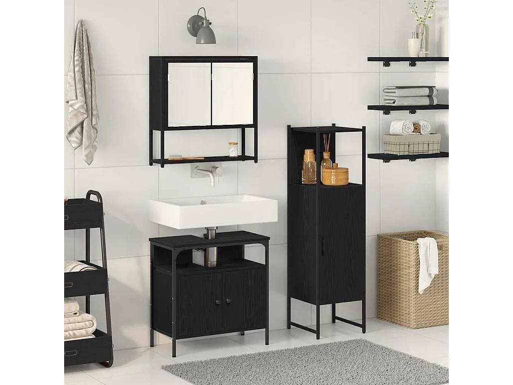 Ensemble de mobilier de salle de bain avec stockage 3 pcs Noir