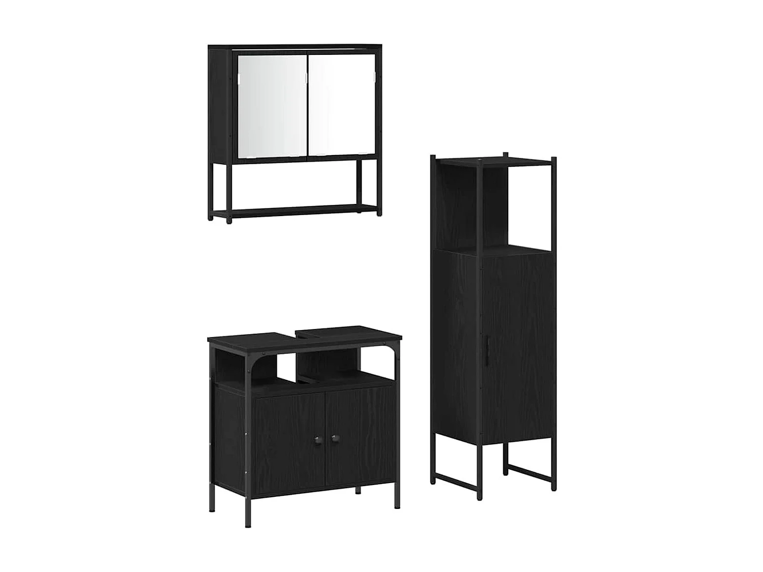 Ensemble de mobilier de salle de bain avec stockage 3 pcs Noir