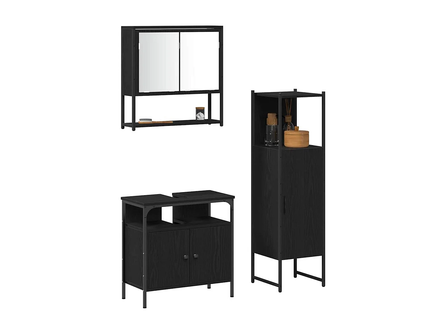 Ensemble de mobilier de salle de bain avec stockage 3 pcs Noir