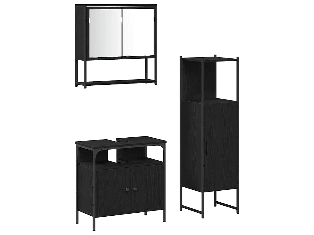 Set di mobili da bagno con contenitore 3 pezzi nero