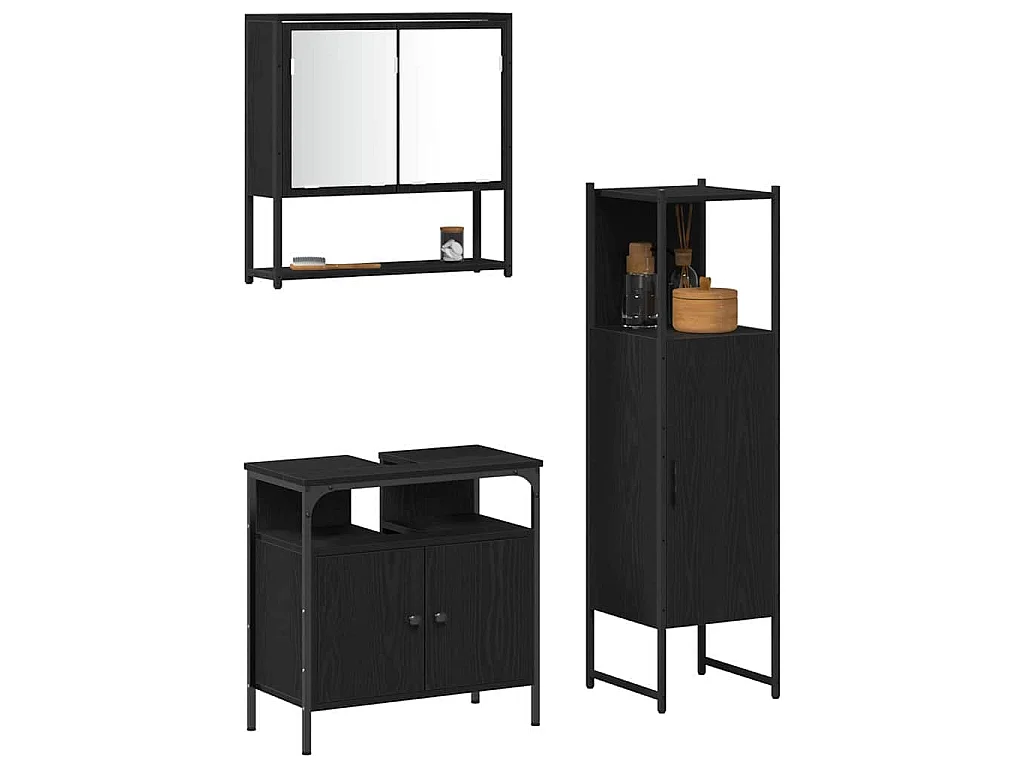 Set di mobili da bagno con contenitore 3 pezzi nero