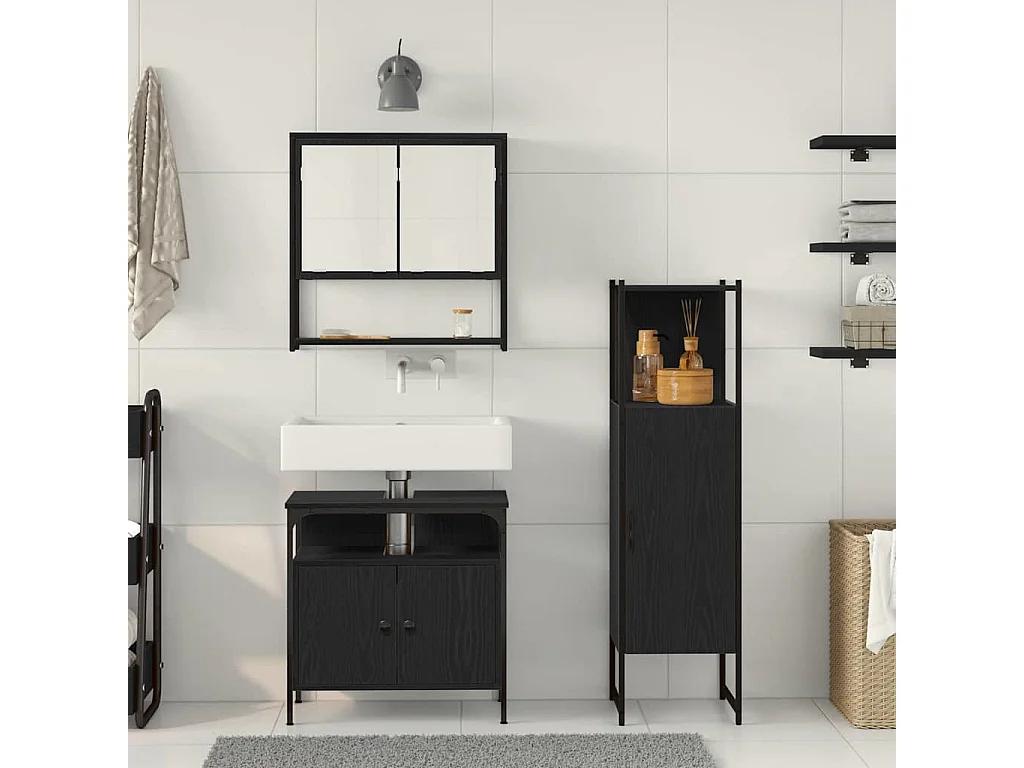 Set di mobili da bagno con contenitore 3 pezzi nero