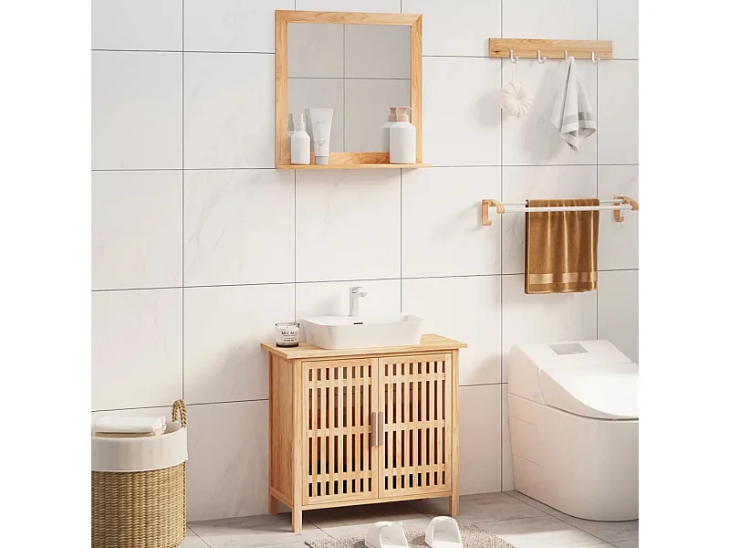 Set di mobili da bagno in legno massello di noce, 2 pezzi