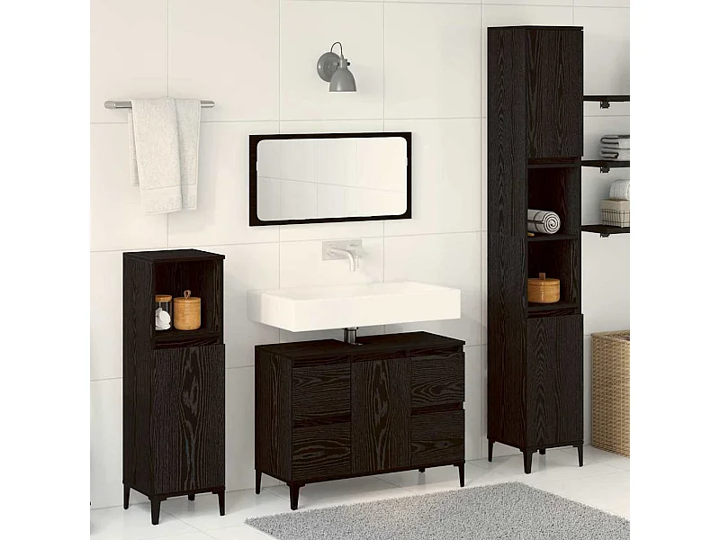 Set di mobili da bagno con cassetto 3 pezzi nero