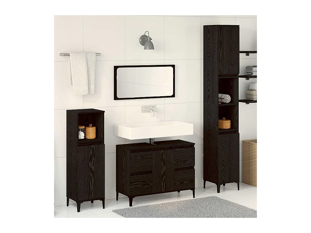 Set di mobili da bagno con cassetto 3 pezzi nero