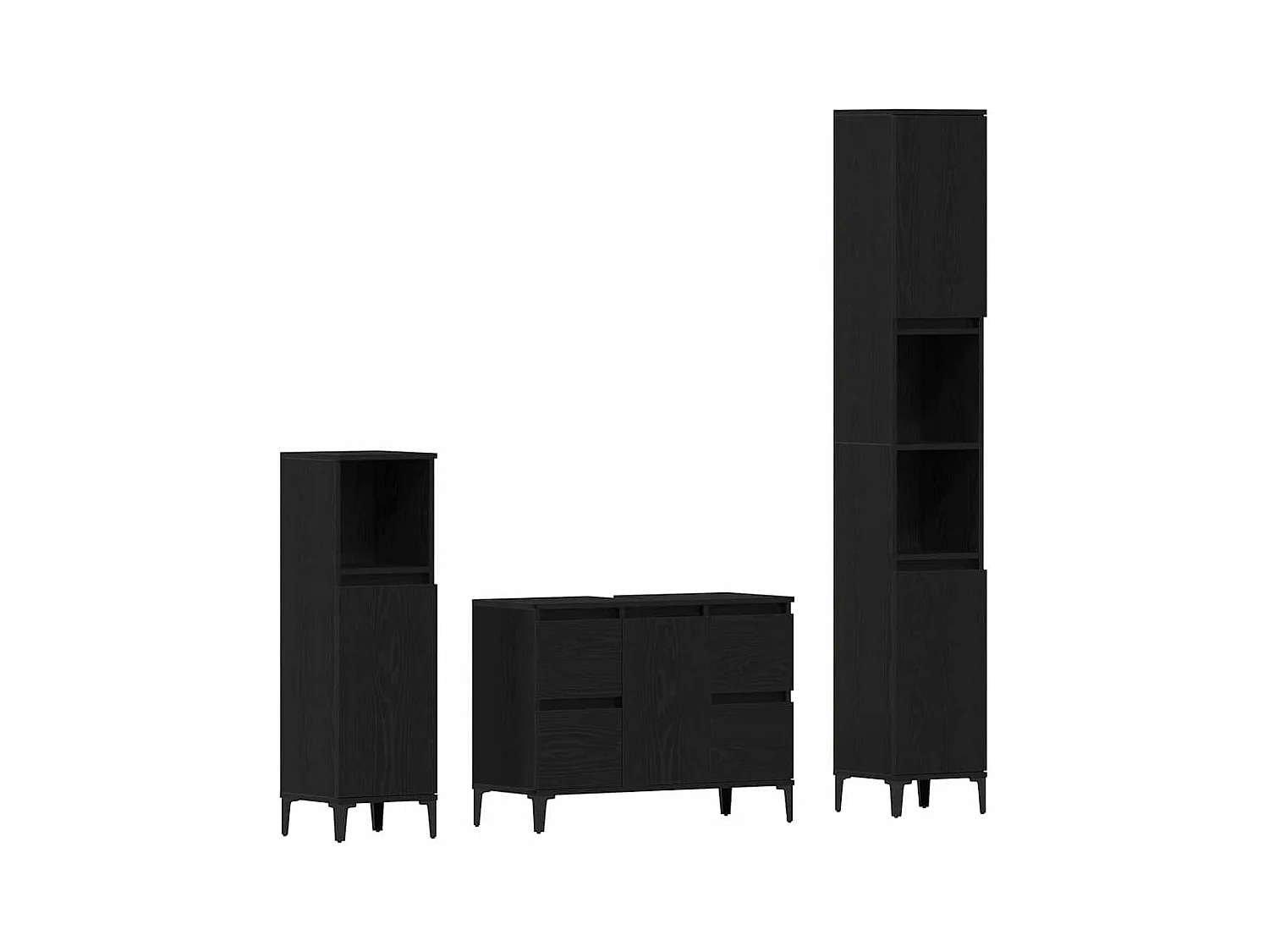 Set di mobili da bagno con cassetto 3 pezzi nero