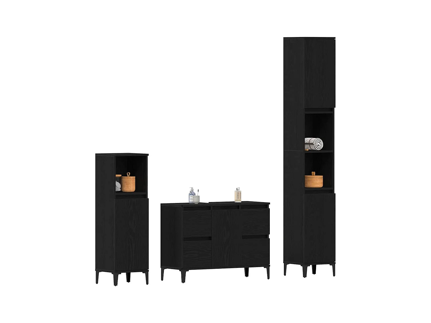 Set di mobili da bagno con cassetto 3 pezzi nero