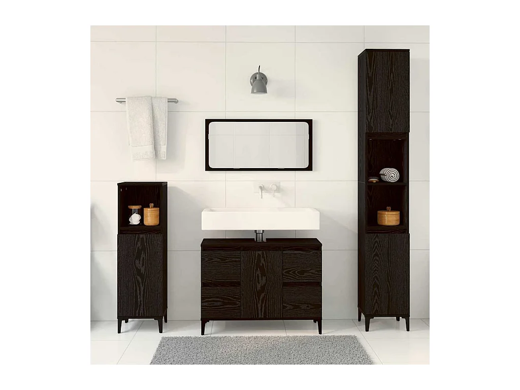 Set di mobili da bagno con cassetto 3 pezzi nero