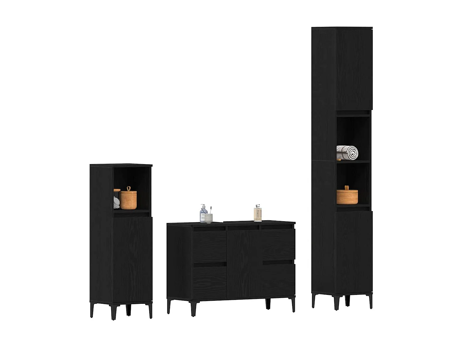 Conjunto de muebles de baño con cajón 3 piezas negro