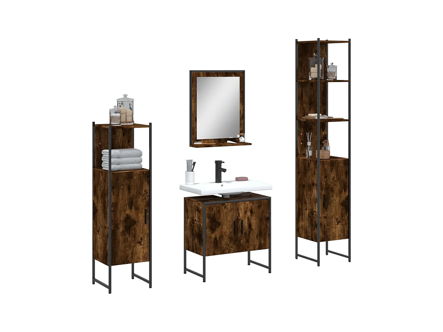 Ensemble d'armoires de salle de bain 4 pcs chêne fumé