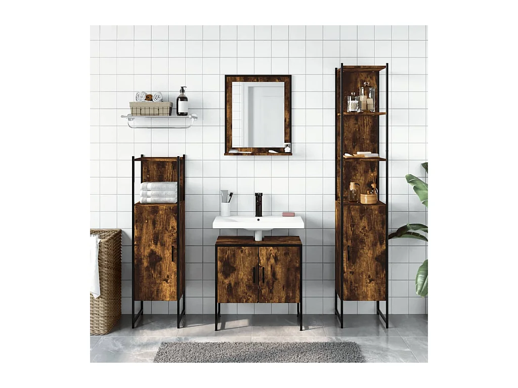 Ensemble d'armoires de salle de bain 4 pcs chêne fumé