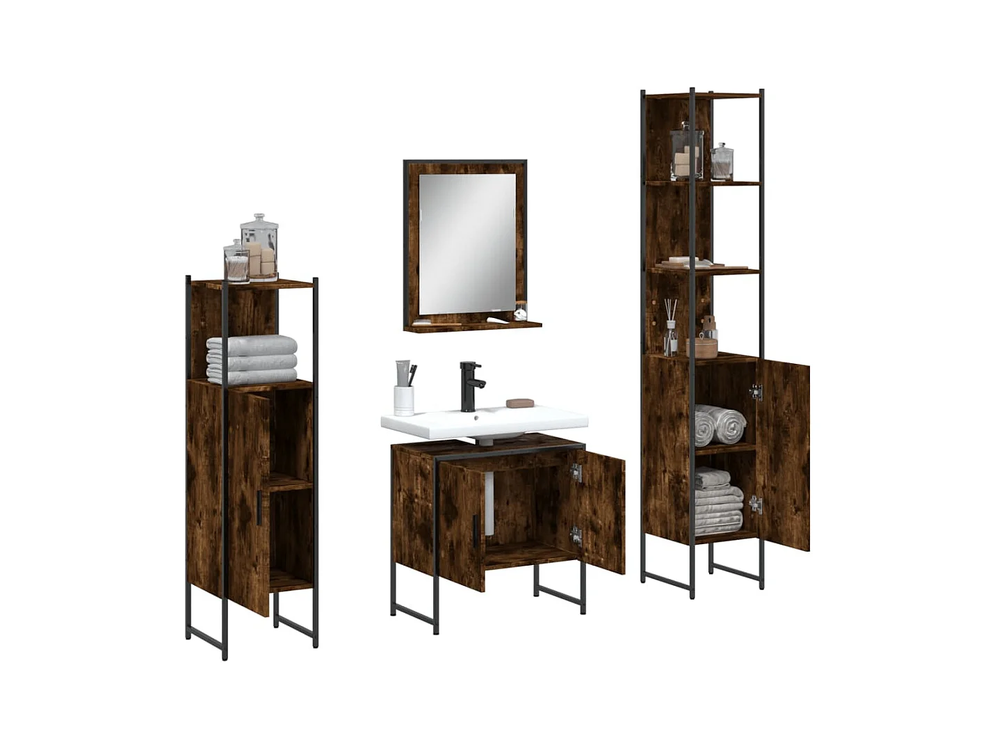 Ensemble d'armoires de salle de bain 4 pcs chêne fumé