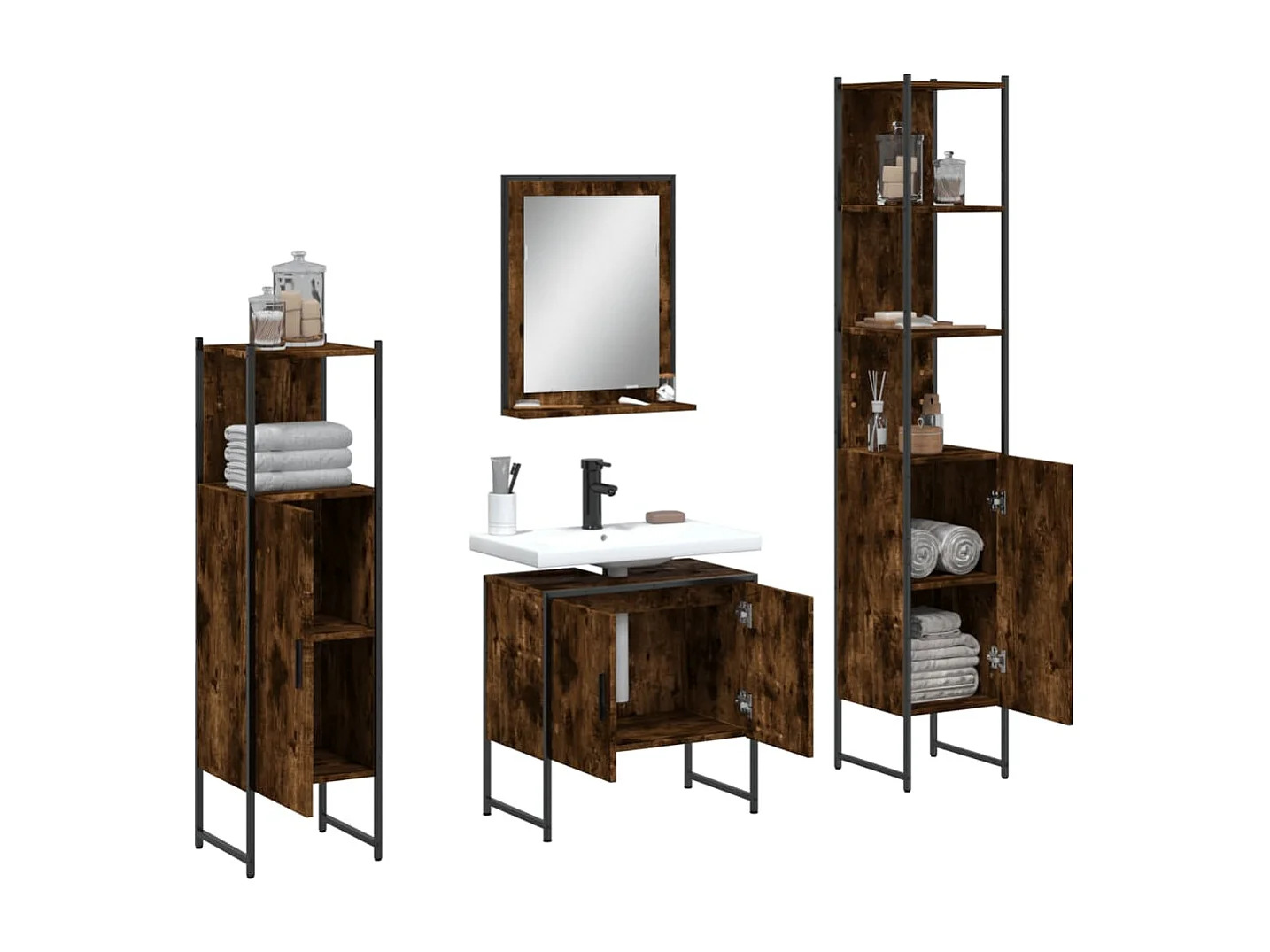 Ensemble d'armoires de salle de bain 4 pcs chêne fumé