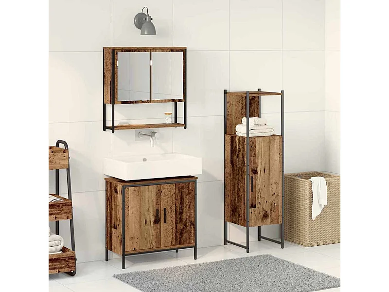 Ensemble de mobilier de salle de bain avec porte 3 pcs Marron