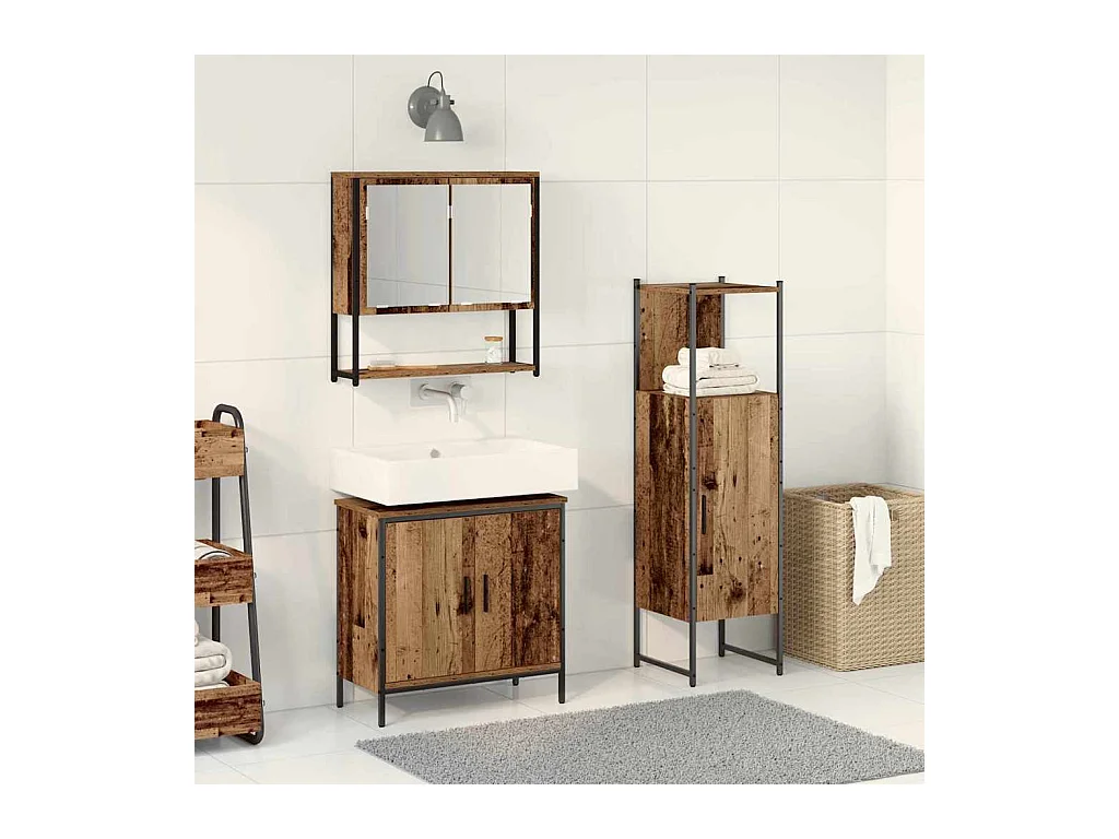 Ensemble de mobilier de salle de bain avec porte 3 pcs Marron